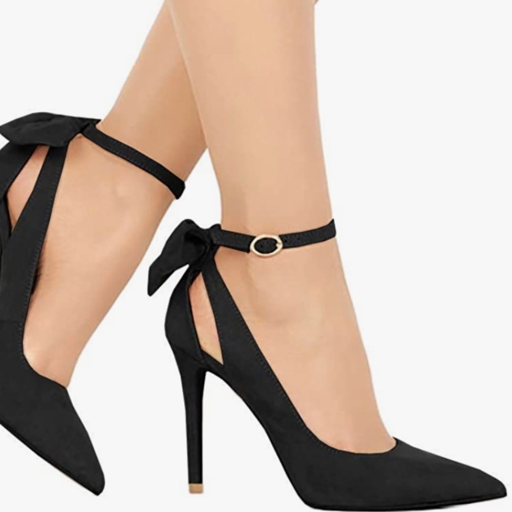 Women's Pointed Toe High Heels Ankle Strap Pumps Shoes With Bow tie Back 5.5
